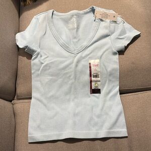 Baby blue v neck crop top size small womens